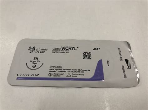 Ethicon J417 Vicryl Coated Suture Undyed Braided 2 0 27″ Sh 26mm X