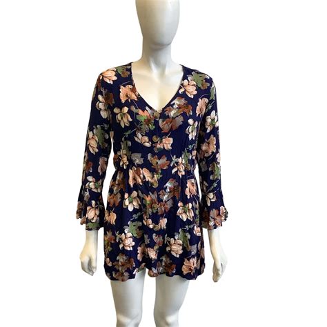 Grace And Co Women S Size 12 Long Sleeve Mini Dress Navy Blue And Floral S