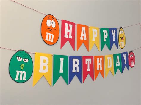 Mandm Candy Themed Happy Birthday Banner M And M Candy Birthday Party