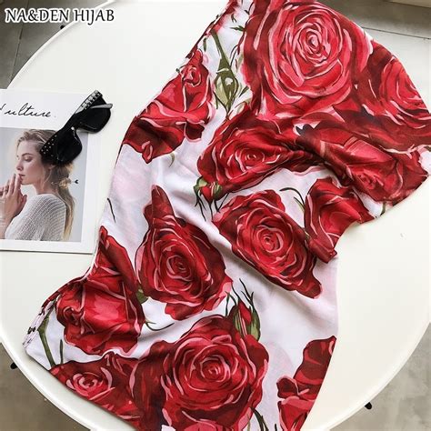 new flower rose print hijab scarf tassel luxury muslim hijabs fashion women scarves shawls brand