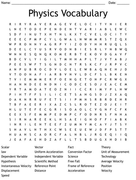 Physics Vocabulary Project Word Search Wordmint