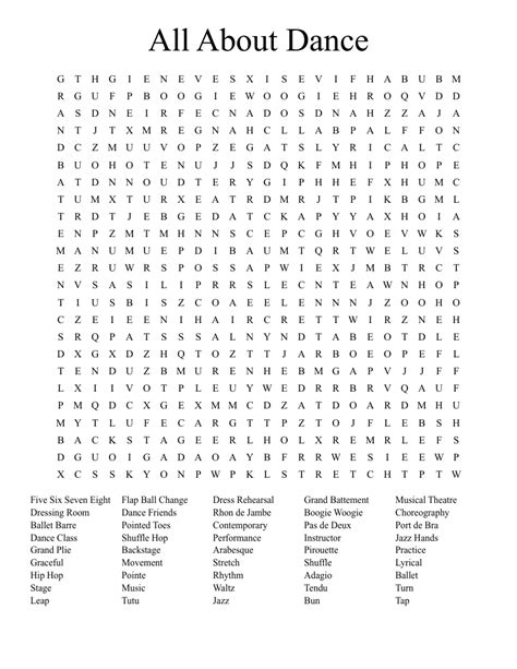 Dance Crosswords Word Searches Bingo Cards Wordmint