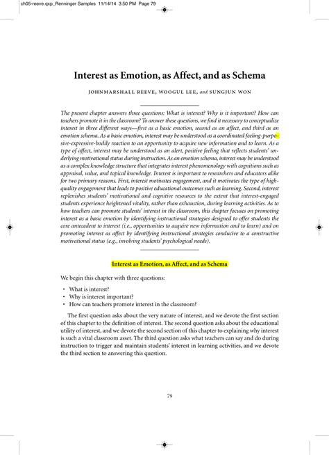 Pdf Interest As Emotion As Affect And As Schema