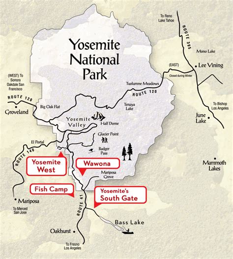 Yosemite National Park Map Of Attractions