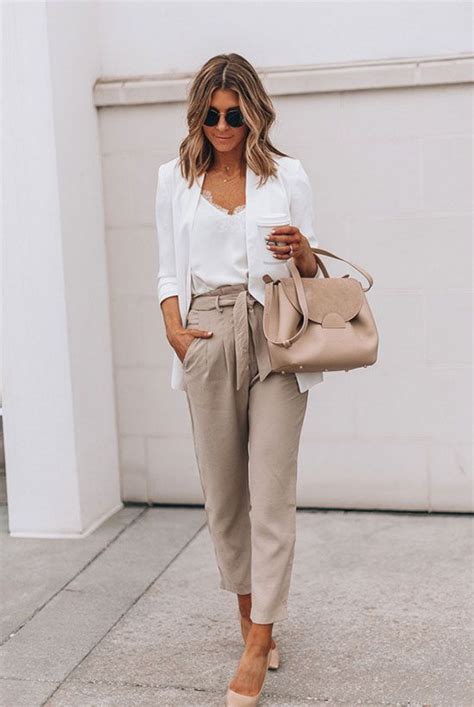 beige outfit white blazer outfits white cami outfit beige trousers outfit summer trousers