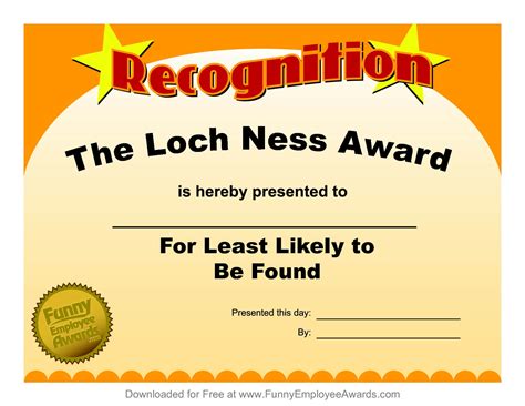 Funny Awards Certificates Templates Free Printable Word Searches