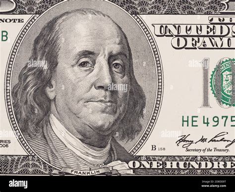 Founding Father Benjamin Franklin Portrait On Us 100 Dollar Bill