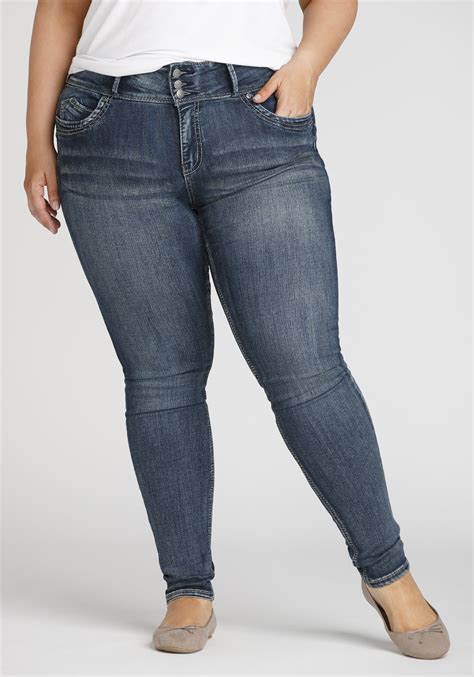 Womens Plus Size Stacked Button Skinny Jeans Warehouse One
