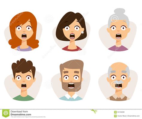 Vector Set Beautiful Emoticons Face Of People Fear Shock