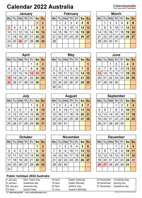 2022 Calendar South Australia With Public Holidays
