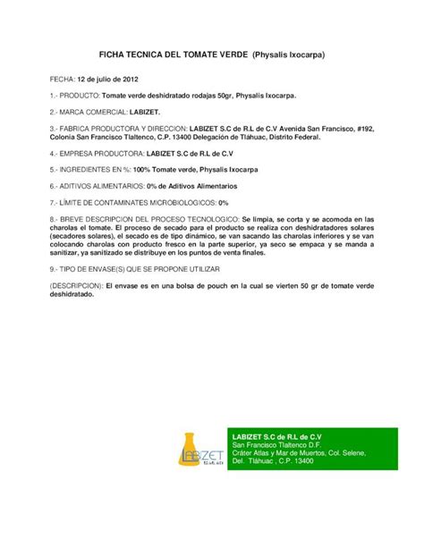 Pdf Ficha Tecnica Del Tomate Verde Physalis Espa Ol Ficha Tecnica