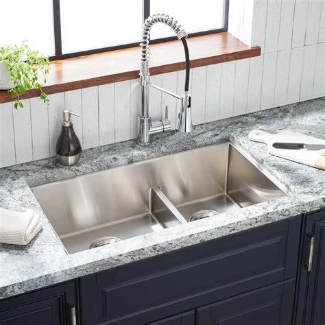 32 Ortega 7030 Low Divide Double Bowl Stainless Steel Undermount Sink