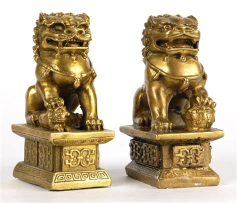 Bronze Foo Dog Pair Statue Fu Lion Set Chinese Asian 4