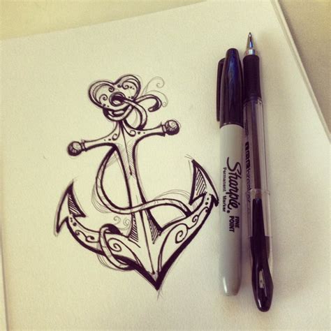 Crazy Heart Anchor Tattoo Design