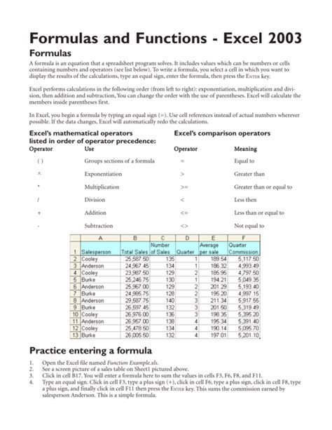 Formulas And Functions Excel 2003