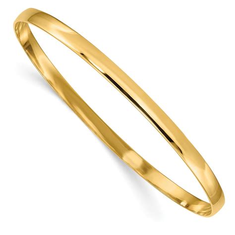 14k Yellow Gold Bracelet Bangle 4 Mm 4mm Solid Polished Half Round Slip