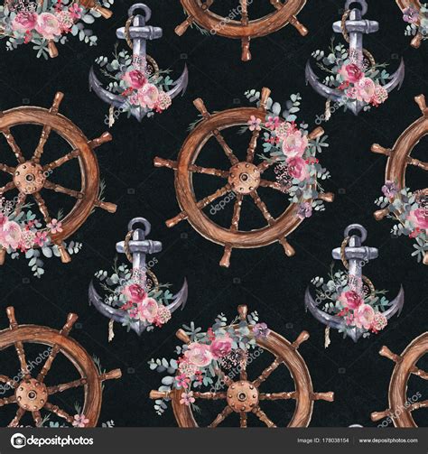 Check spelling or type a new query. Seamless Watercolor Nautical Floral Pattern Steering Wheel ...