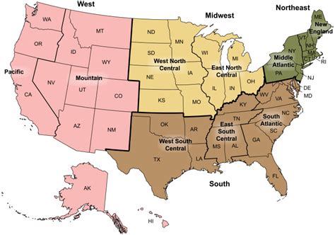 Regions Of The United States According To The Us Census Bureau