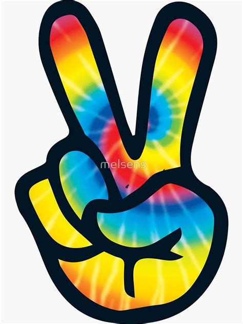 Tie Dye Peace Sign Hand Design V Symbol 60s 70s 80s Art Sticker By Melsens Peace Sign Art