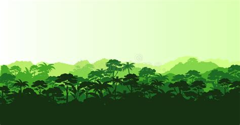 Vector Illustration Of Horizontal Panorama Tropical Rainforest In