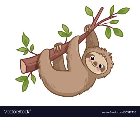 Cute Sloth Creeps On A Tree Royalty Free Vector Image