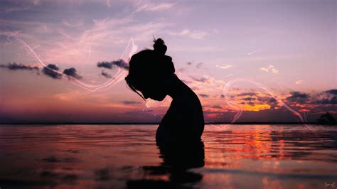 Women Pacific Ocean Sunset Silhouette Wallpapers Hd Desktop And