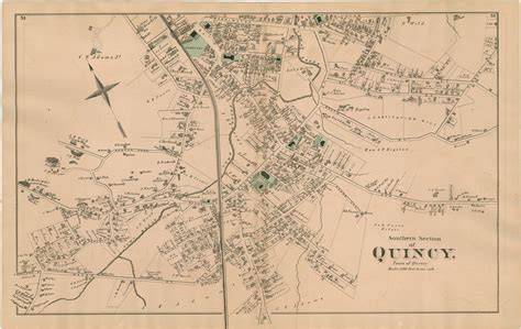 Quincy Village South Section Massachusetts 1876 Old Town Map Reprint