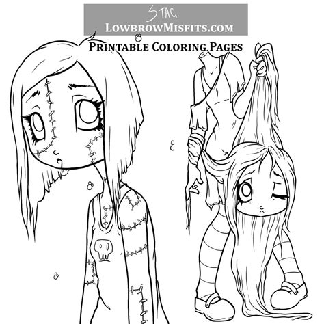 Zombie Girl Coloring Pages Digital Set Of 2 Creepy Cute Etsy