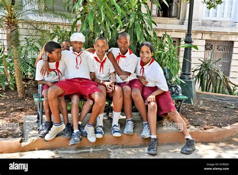 Havana Cuba May 5 2009 A Group Of Six Young Boys Posing In School