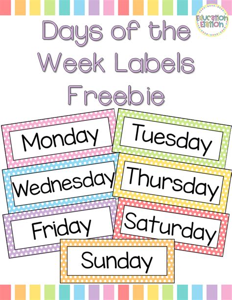 Days Of The Week Labels Freebie Shape Worksheets For Preschool