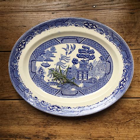 Vintage Willow Pattern Oval Platter Serving Dish Barratts Of Staffordshire England