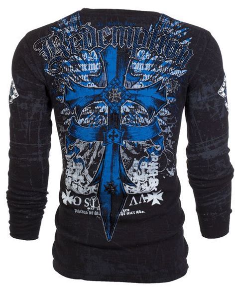 Archaic Affliction Mens Thermal T Shirt Loyalty Cross Wings Biker Mma