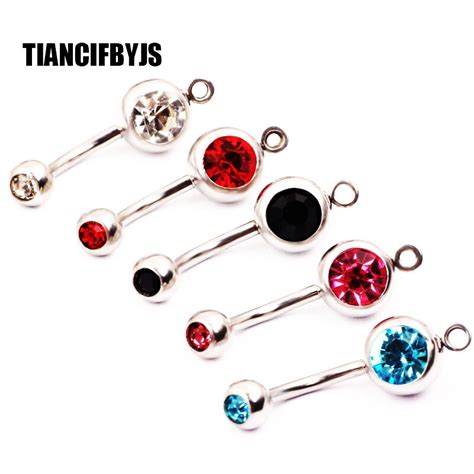 Belly Button Rings Surgical Steel Crystal Navel Bar With Ring Add