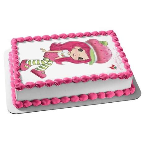 Strawberry Shortcake Green White Pink Edible Cake Topper Image