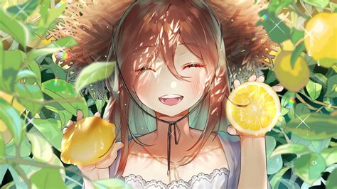 Download 1920x1080 Cute Anime Girl Smiling Lemon Fruits