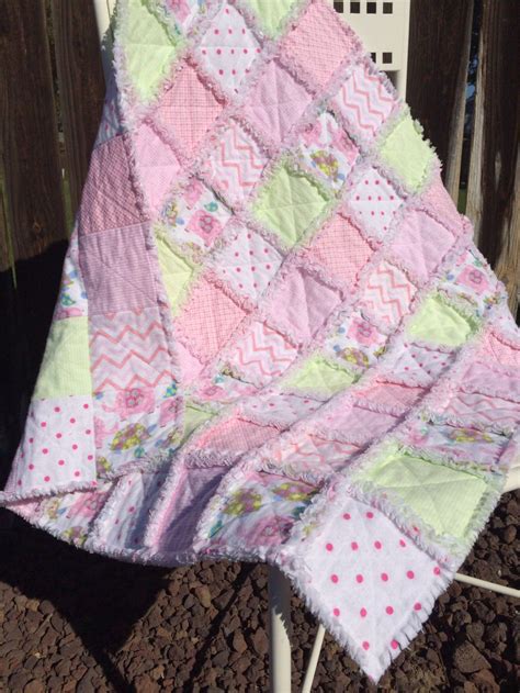 Baby Rag Quilt Handmade Soft Flannels Pastel Colors Pink Green