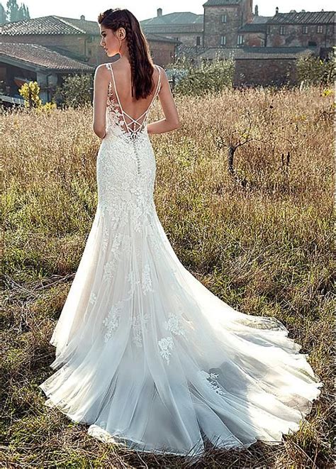 Magbridal Exquisite Tulle And Lace Bateau Neckline Mermaid Wedding Dresses With Lace Appliques