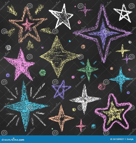 Realistic Chalk Drawn Sketch Set Of Design Elements Stars Of Different