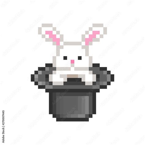 White Rabbit In A Top Hat Pixel Art Character Icon Isolated On White Background Magic Trick