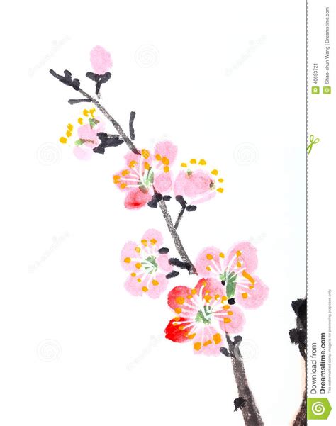 Chinese Painting Of Flowers Plum Blossom Stock Photo