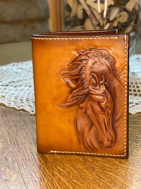 Horse Leather Art Carving Wallet Etsy In 2021 Leather Art Leather