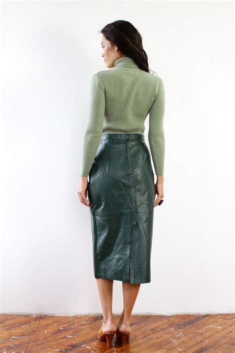 Hunter Green Leather Midi Skirt S Omnia