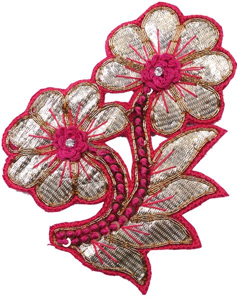 Floral Patch With Stone Work And Embroidery Exotic India Art
