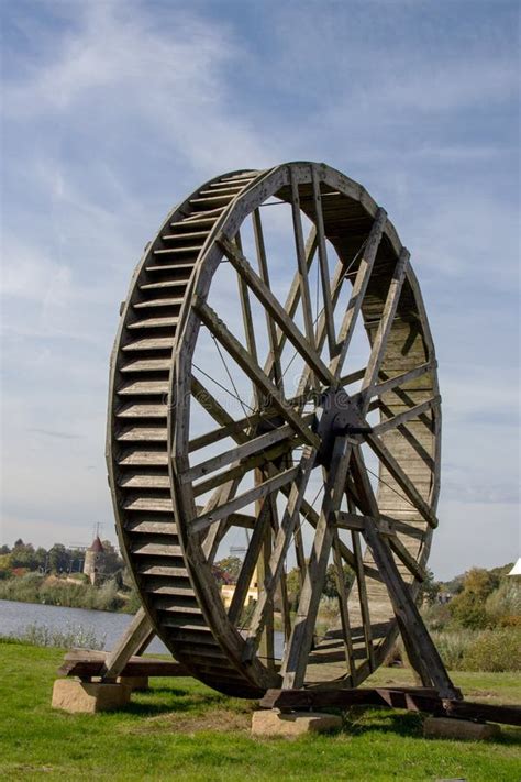 View Of A Converted Historic Wooden Water Wheel Stock Photo Image Of