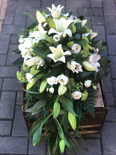 White Lily Spray Funeral Flowers Vanilla Blue Flowers