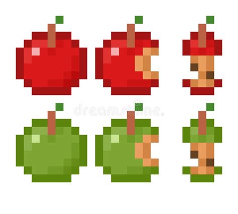 Pixel 8 Bit Apple Pack Whole Bite Taken Out And Apple Core Vector