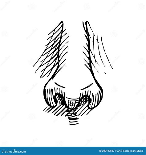 Nose Doodle Black Ink Drawing Woodcut Style Stock Vector