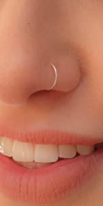 Amazon Com Tiny Silver Nose Ring Hoop Gauge Snug Nose Hoop Thin