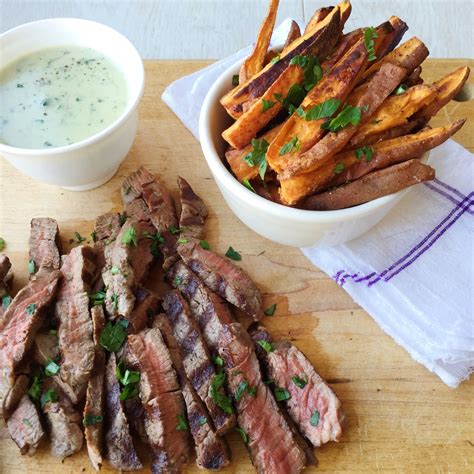 Sweet potato fries with chipotle lime dip are a really popular at one of my favorite local restaurants. Best Steak With Creamy Blue Cheese Sauce and Sweet Potato Fries Recipe - How to Make Steak With ...