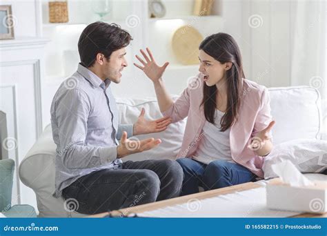 husband and wife having fight in therapy or marital counseling stock image image of angry